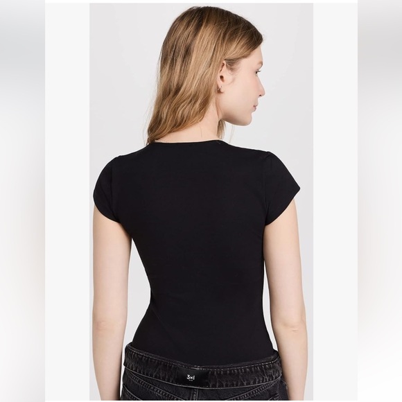 Free People Black Square Eyes Short Sleeve Thong Bodysuit Size Small - Picture 6 of 11